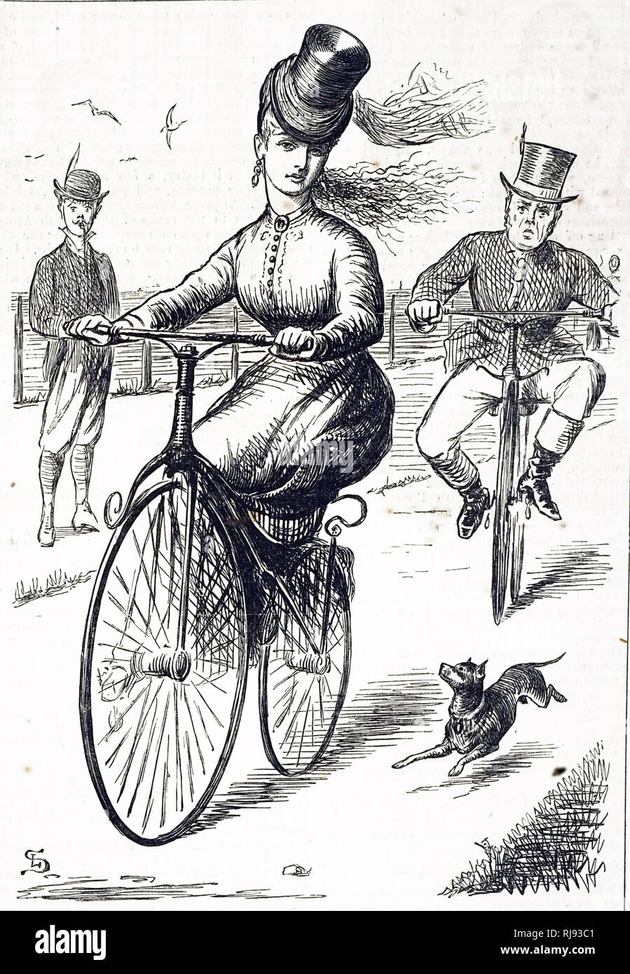 Eine Karikatur, die ein paar Radtouren entlang der Promenade. Vom 19. Jahrhundert Stockfoto