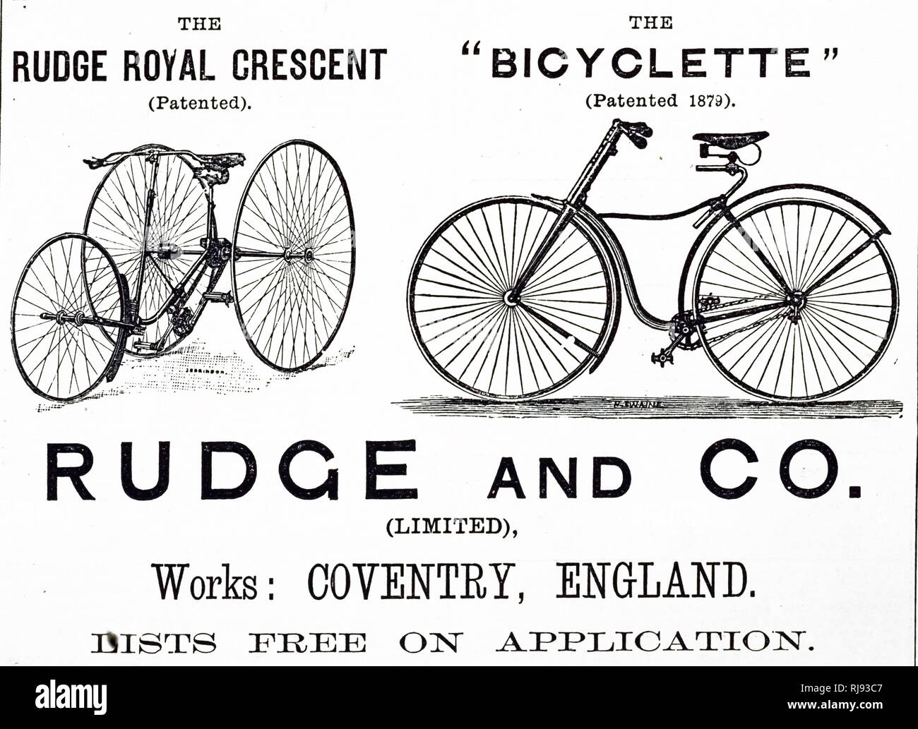 Eine Werbung für Rudge Zyklen. Vom 19. Jahrhundert Stockfoto