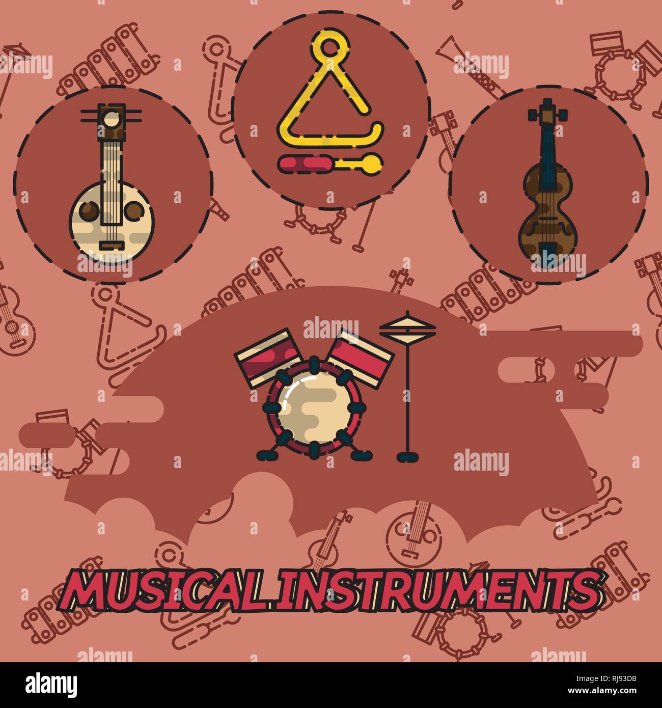 Musikinstrumente flachbild Konzept Symbole. Vector Illustration, EPS 10. Stock Vektor
