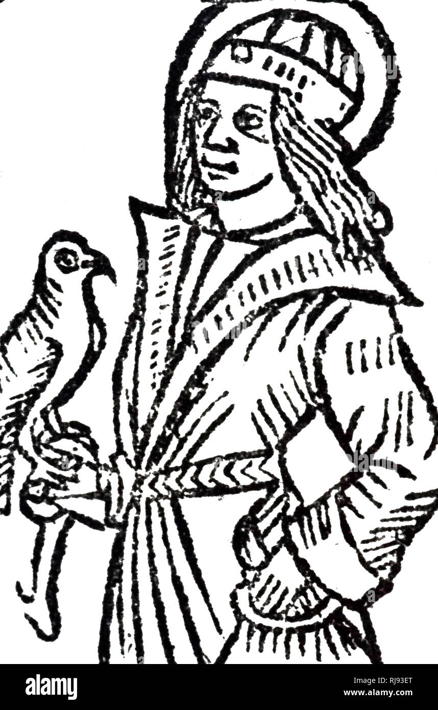 Ein holzschnitt mit der Darstellung eines Falconer. Vom 16. Jahrhundert Stockfoto