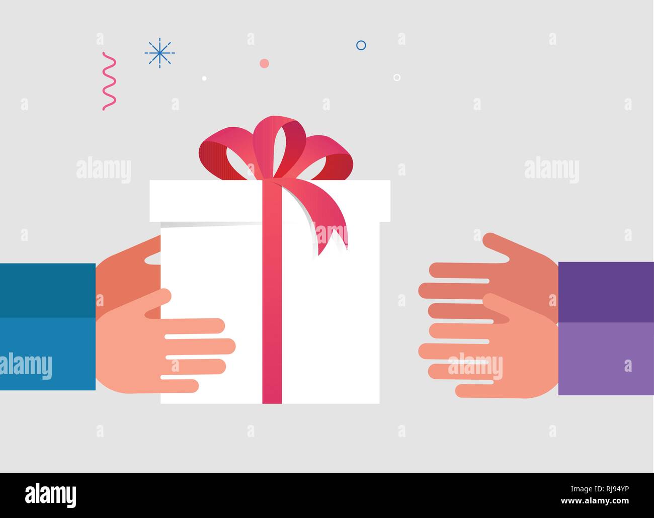 Glück, eröffnet weiß vorliegenden Box mit rotem Band. Verkauf Konzept Design, verschenken Promotion. Vector Illustration Stock Vektor