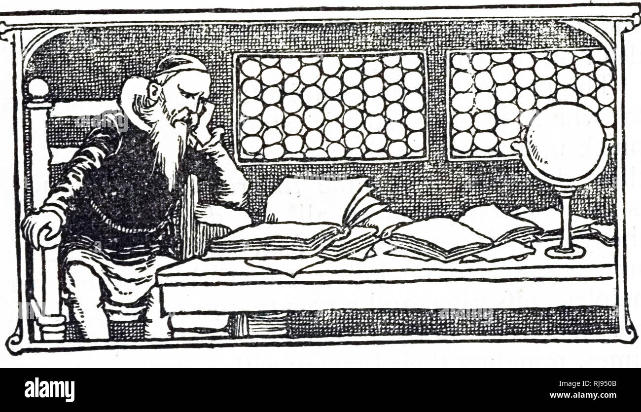 Ein kupferstich mit der Darstellung eines Gelehrten lesen seiner Texte. Vom 20. Jahrhundert Stockfoto