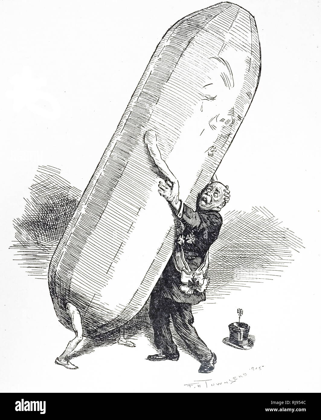 Eine Karikatur kommentieren die Höhe der Zeppeline über von den Deutschen geschickt London zu bombardieren. Vom 20. Jahrhundert Stockfoto