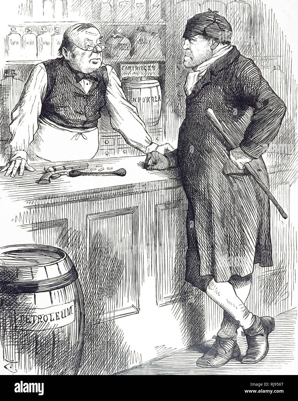 Ein Cartoon kommentierte die Kritik an den Giften handeln. Illustriert von John Tenniel (1820-1914) ein englischer Illustrator Grafik Humorist und politischen Karikaturisten. Vom 19. Jahrhundert Stockfoto