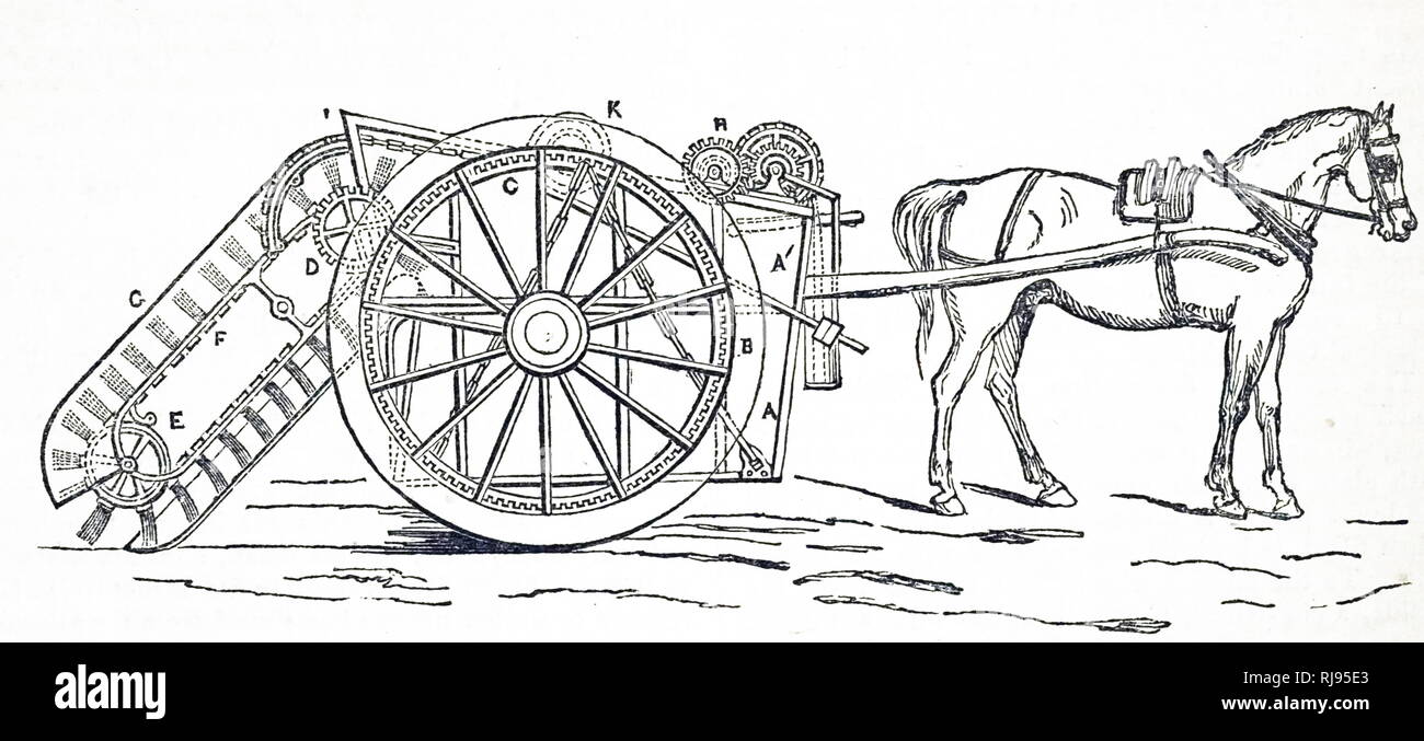 Eine Gravur der Darstellung der Whitworth Street Kehrmaschine brachte in Manchester am Ende 1841. Vom 19. Jahrhundert Stockfoto