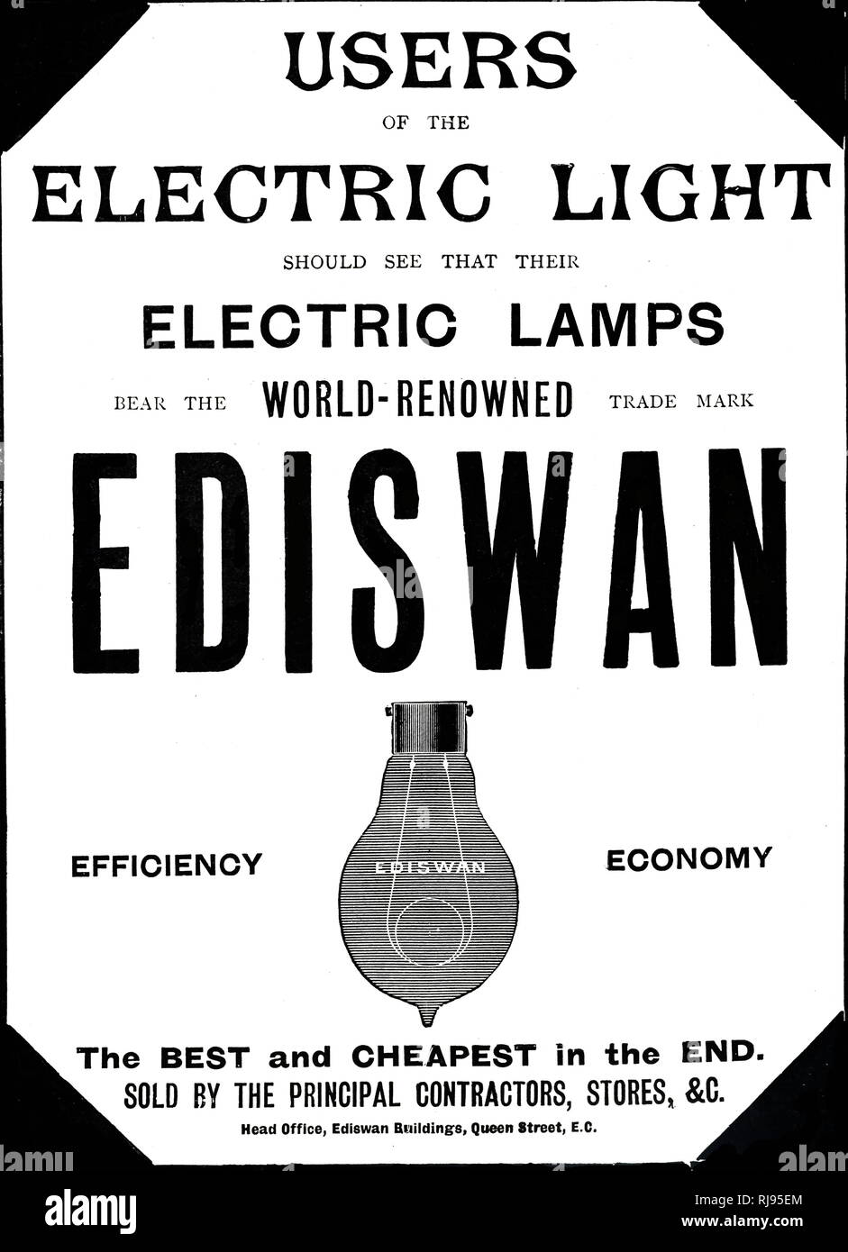 Eine Werbung für Ediswan Glühlampen. Vom 19. Jahrhundert Stockfoto
