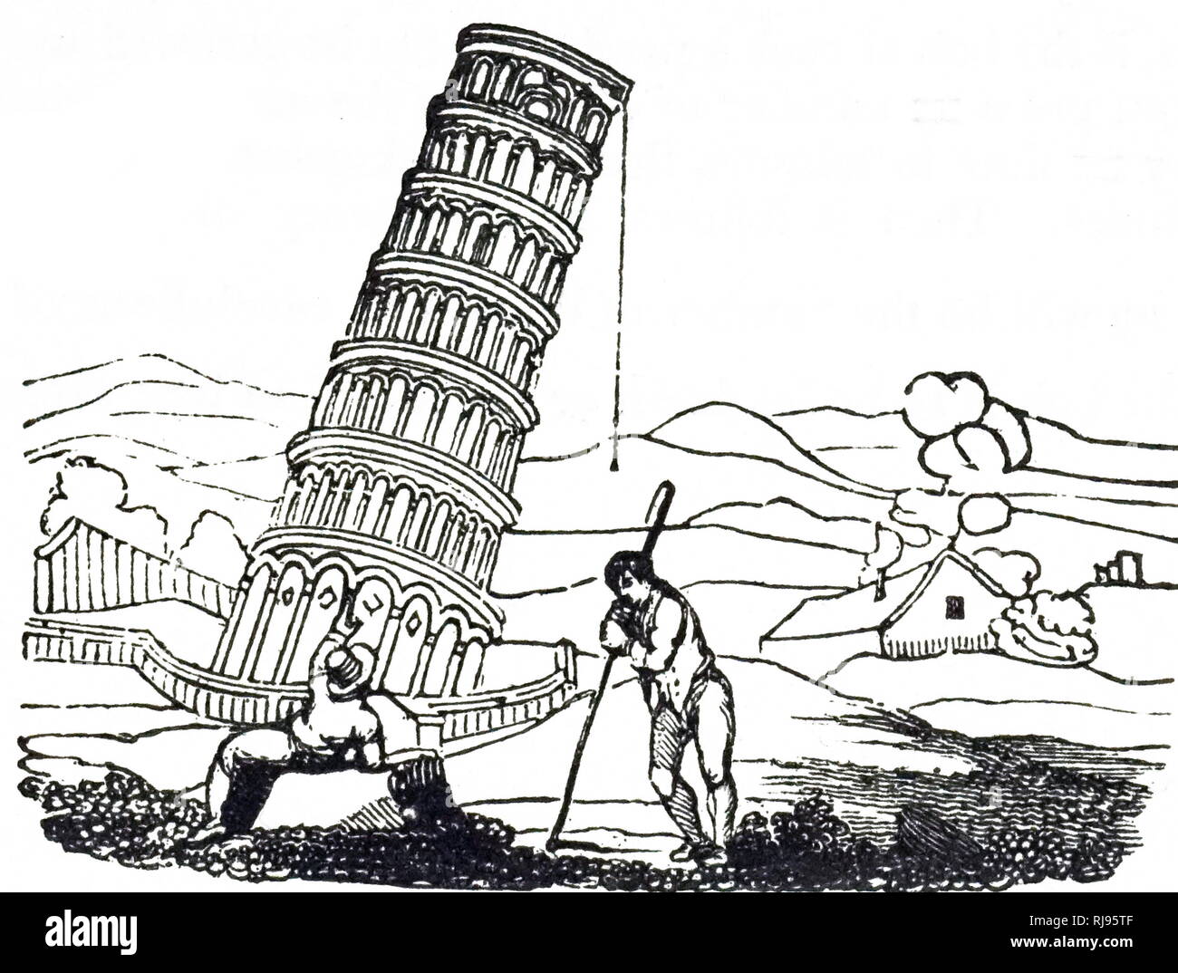 Eine eingravierte Kopfbedeckung, die den Schiefen Turm von Pisa. Vom 19. Jahrhundert Stockfoto