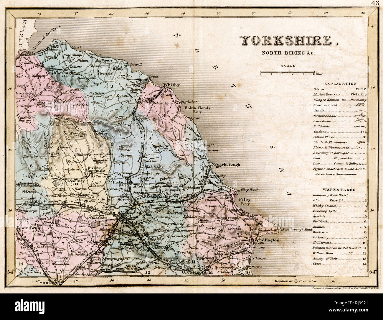 KARTE/YORKSHIRE/NORTH 1857 Stockfoto