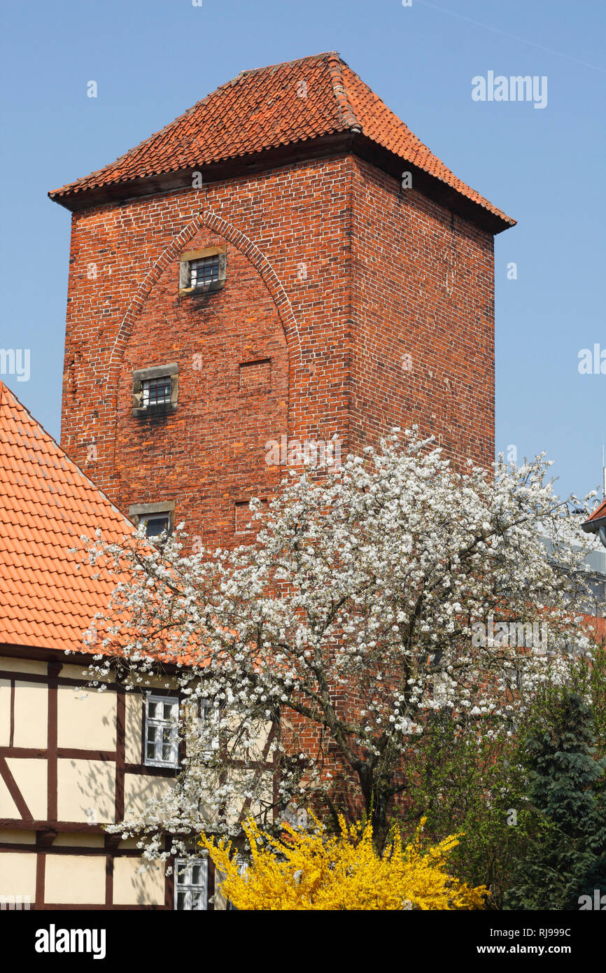 Das scharfrichterhaus in der Altstadt mit Wehrturm, Verden, Niedersachsen, Deutschland, Stockfoto