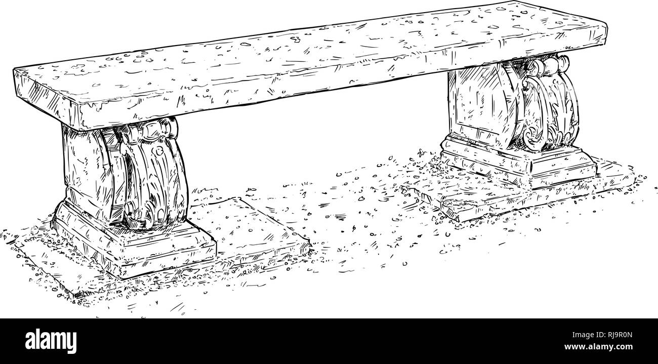 Zeichnung der alten antiken Outdoor Park oder Garten Steinbank oder Sitz Stock Vektor