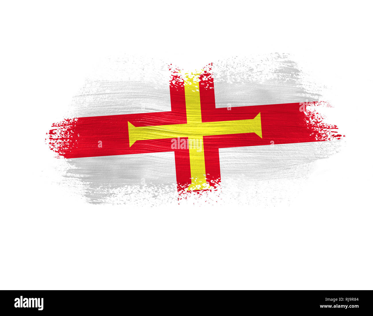 Gemalt Flagge Guernsey auf weißem Hintergrund. Stockfoto
