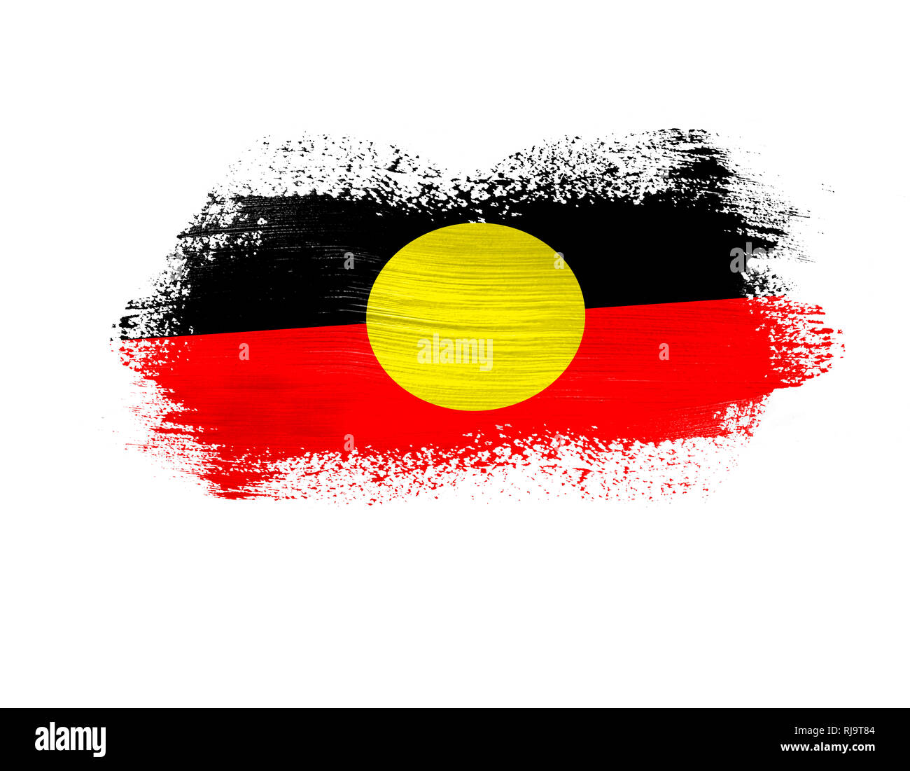 Gemalt Flagge von Aborigines auf weißem Hintergrund. Stockfoto