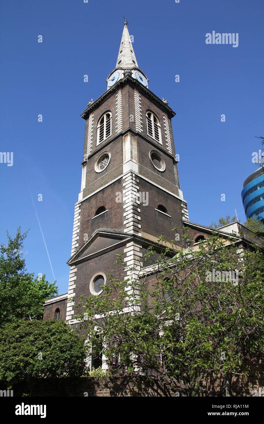 London, Vereinigtes Königreich - Saint Botolph ohne Aldgate Kirche. Denkmalgeschützte Gebäude. Stockfoto