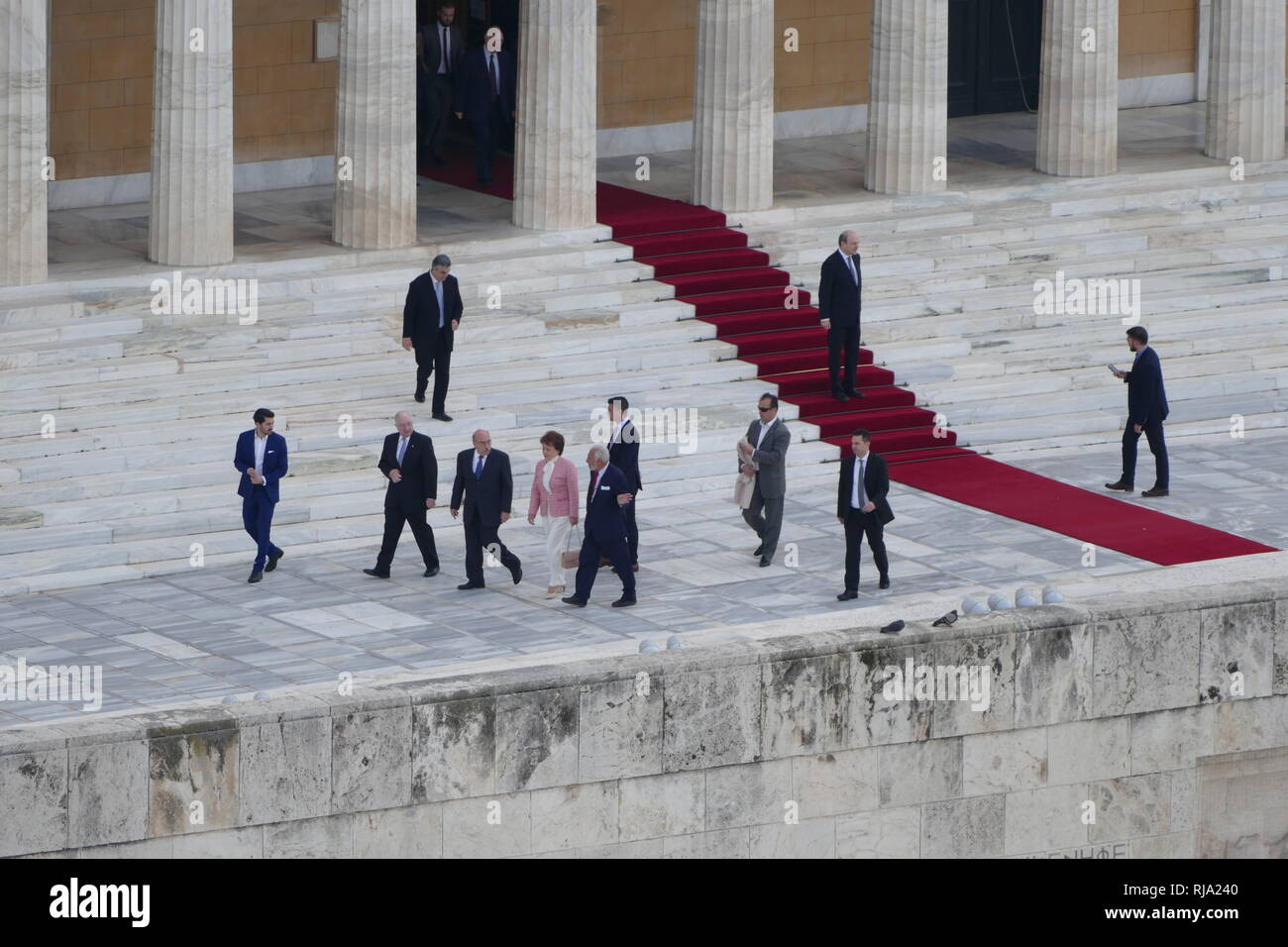 Griechische Würdenträger, dem griechischen Parlament am Tag der Unabhängigkeit 2018. Stockfoto