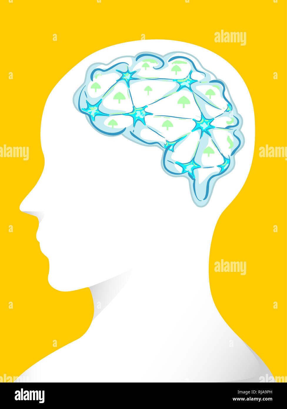 Abbildung: Seitenansicht eines Mannes mit Konnektivität mit Pilz Muster. Stockfoto