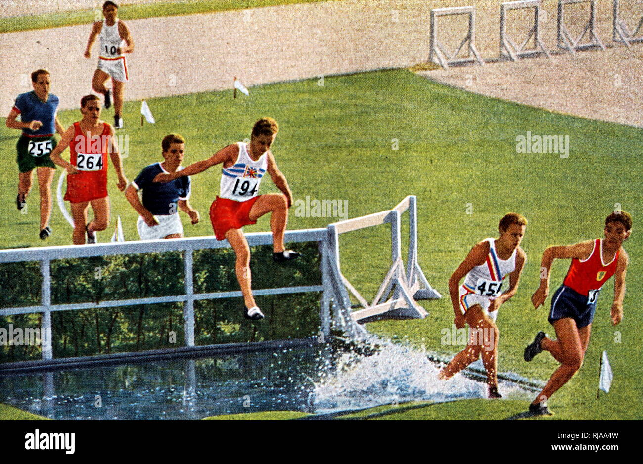 Foto von Tom Evenson (1910 - 1997) läuft der 3000 Meter Hindernislauf während der Olympischen Spiele 1932. Stockfoto