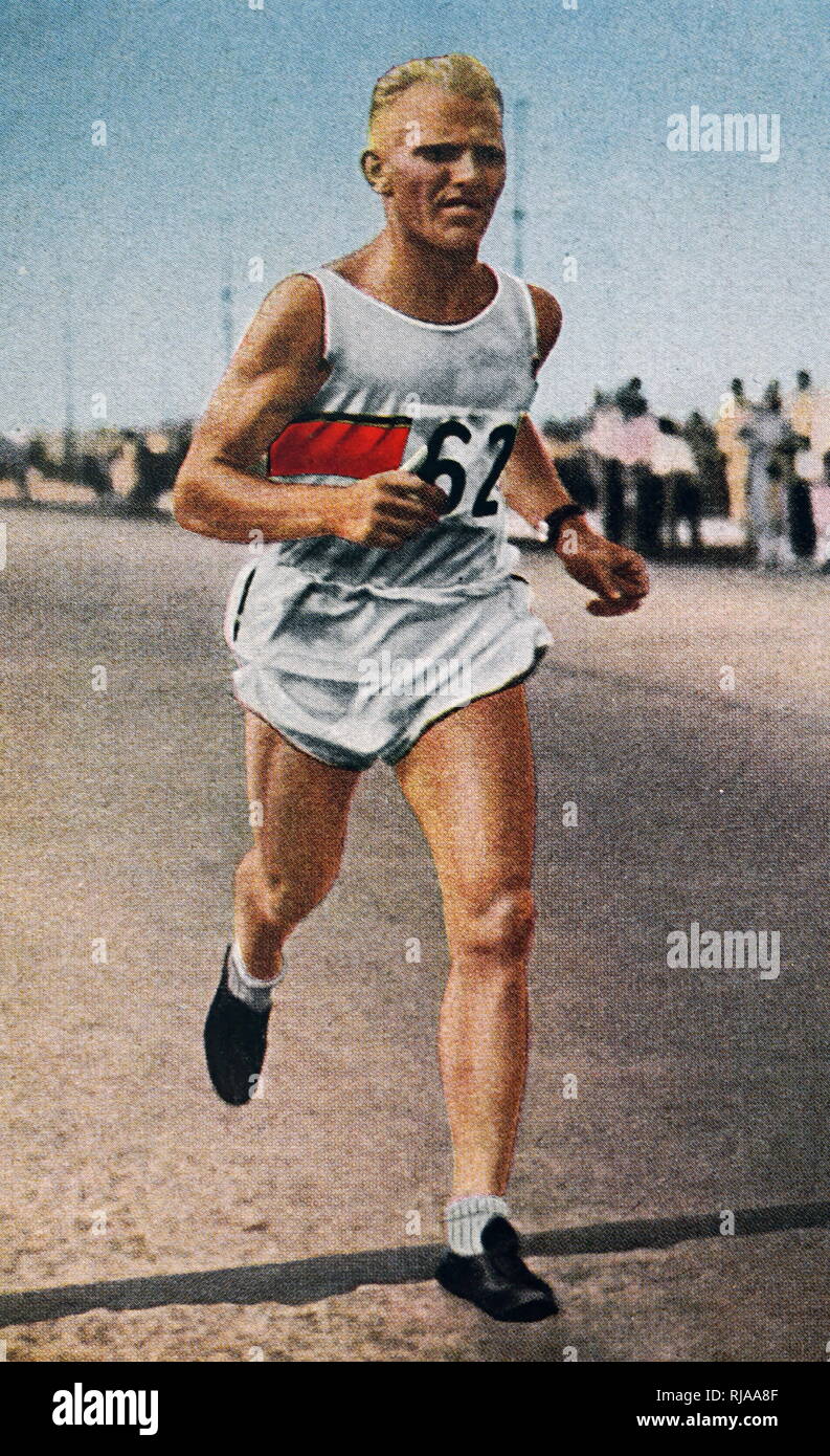 Foto der Deutschen Paul de Bruyn (1907 - 1997) läuft im Marathon während der Olympischen Spiele 1932. Er beendete 15. Stockfoto