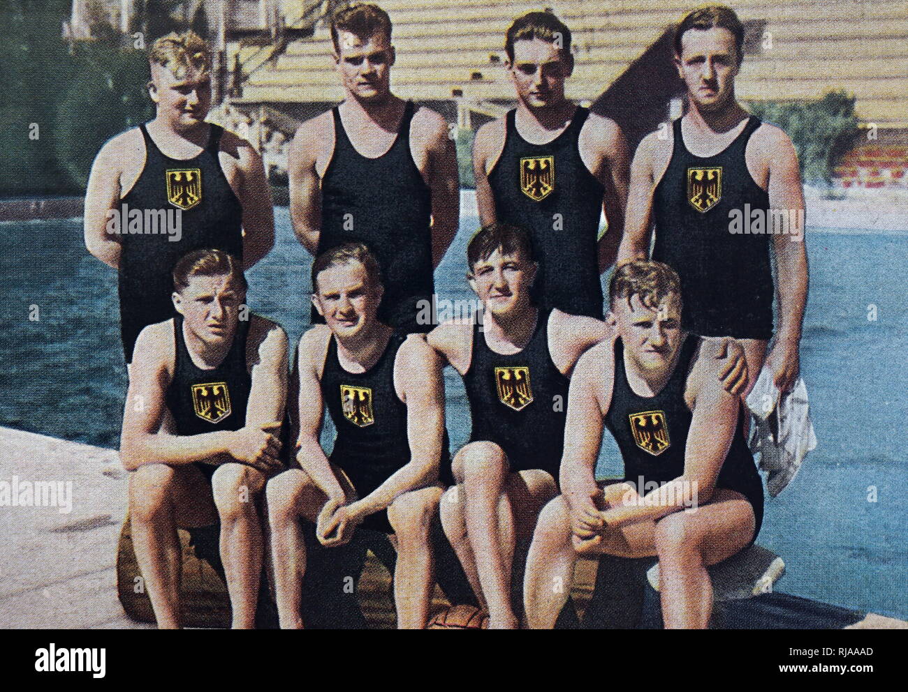 Foto der Deutschen Wasserball Mannschaft an den Olympischen Spielen 1932. Stockfoto