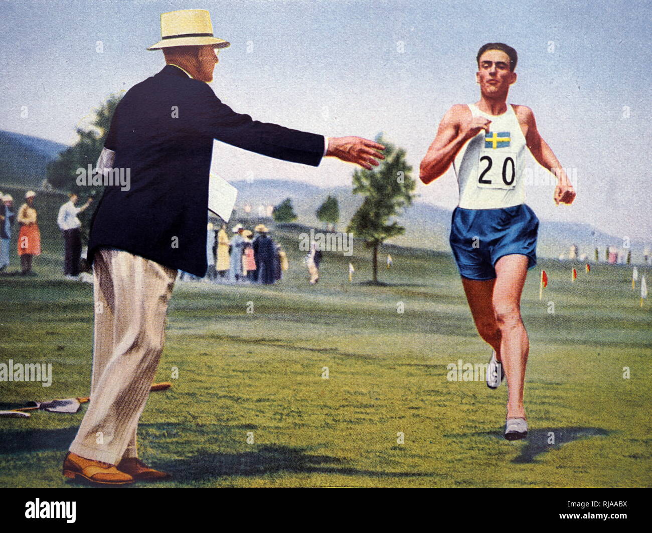 Foto von Johan Gabriel Oxenstierna af Korsholm och Wasa (1899 - 1995) im Jahr 1932 Olympische Spiele. Er nahm Gold für Schweden in den einzelnen pentathlon. Stockfoto