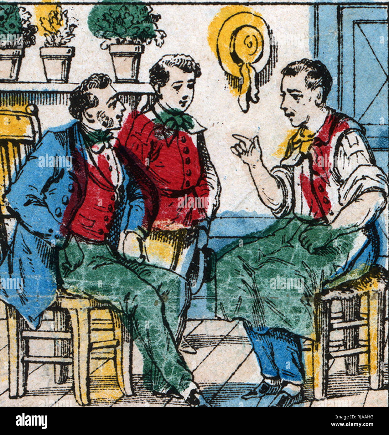 "Die vier Elemente" eine warnende Geschichte in Bildern von Gangel & Didion, Herausgeber von populären Drucke in Metz. Gegründet von Charles Nicolas Gangel (1835-1879), die in Partnerschaft mit Adrien Dembour (als Dembour & Gangel) aus dem Jahr 1840 arbeitete auf den frühen 1850s Stockfoto