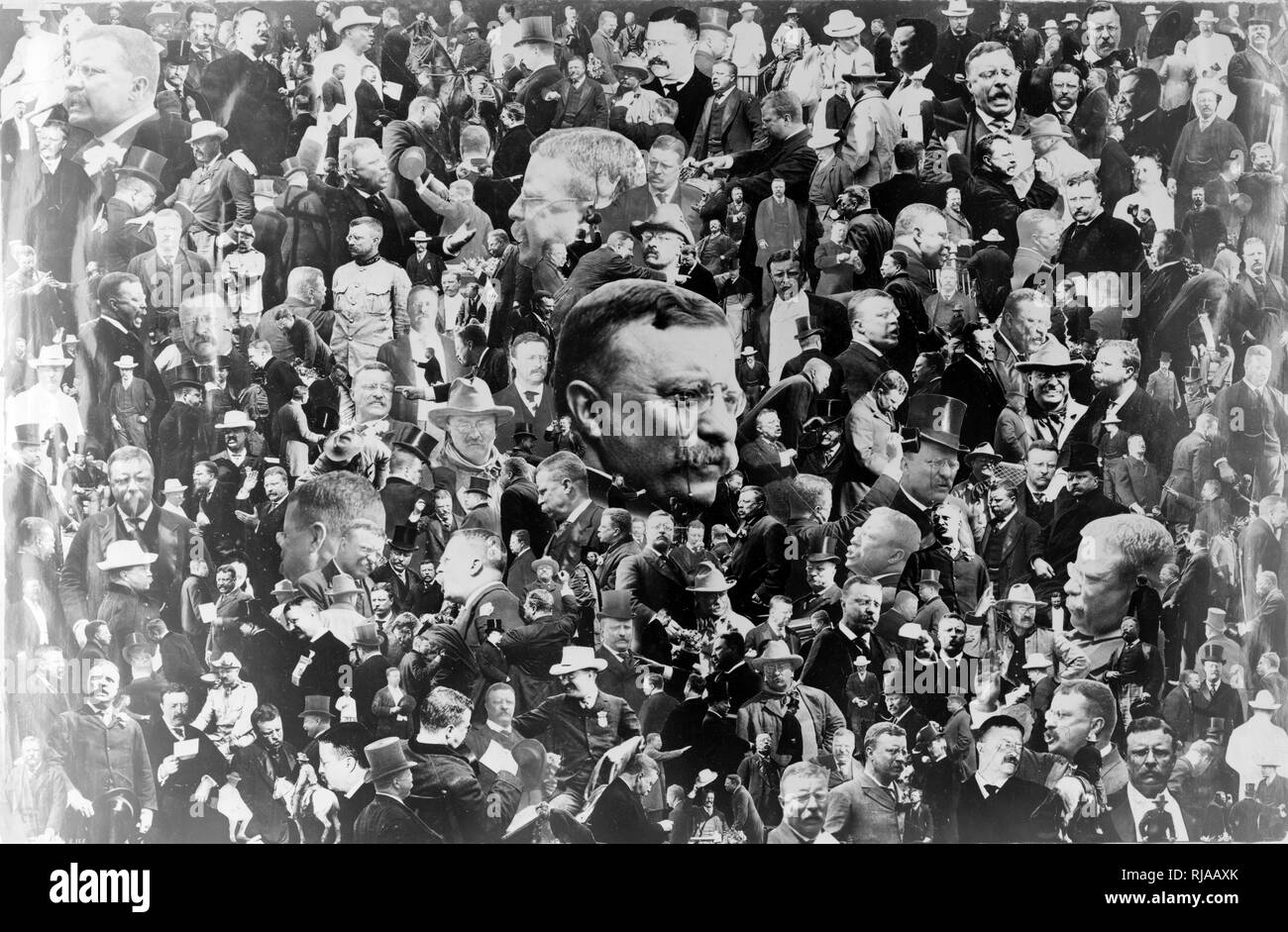 Foto - Montage von Theodore Roosevelt Jr. (1858 - 1919) amerikanischer Staatsmann und Schriftsteller, der als 26. Präsident der Vereinigten Staaten von 1901 bis 1909 gedient. Er diente auch als 25. Der Vizepräsident der Vereinigten Staaten von März bis September 1901 und als die 33 Gouverneur von New York von 1899 bis 1900 Stockfoto