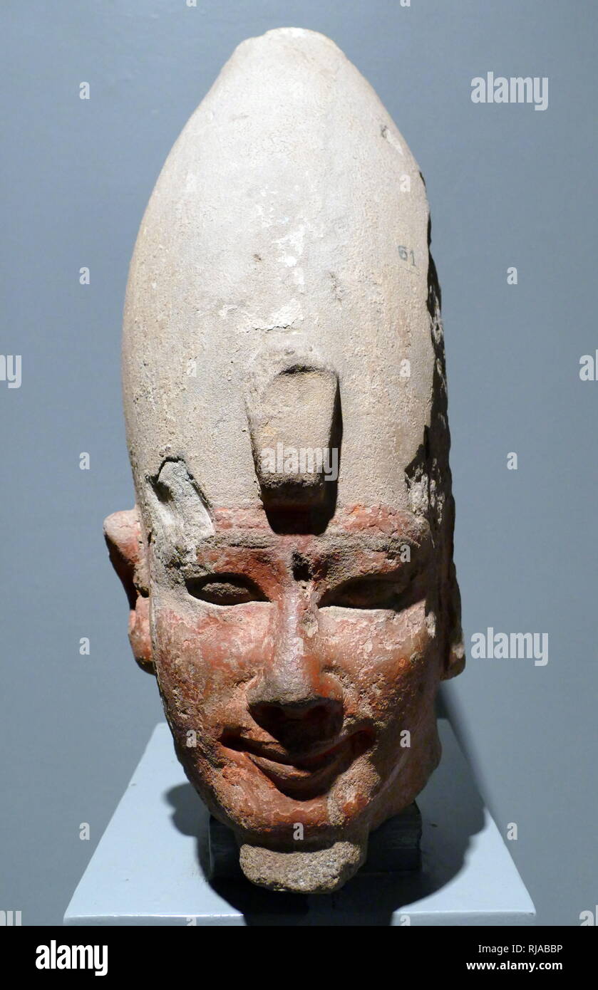 Malte Sandstein Leiter des Amenhotep I., der zweite Pharao der 18. Dynastie in Ägypten. Seine Herrschaft ist im Allgemeinen von 1526 bis 1506 v. Chr. datiert. Stockfoto