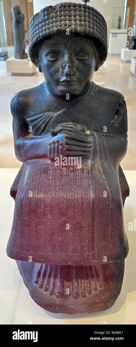 Statuette der Gudea, Prinz von Lagash. ca. 2120 v. Chr.. Gudea ausgeschlossen zwischen Ca. 2144 - 2124 v. Chr.. Sumerische Herrscher (ensi) der Zustand von Lagash im Südlichen Mesopotamien Stockfoto