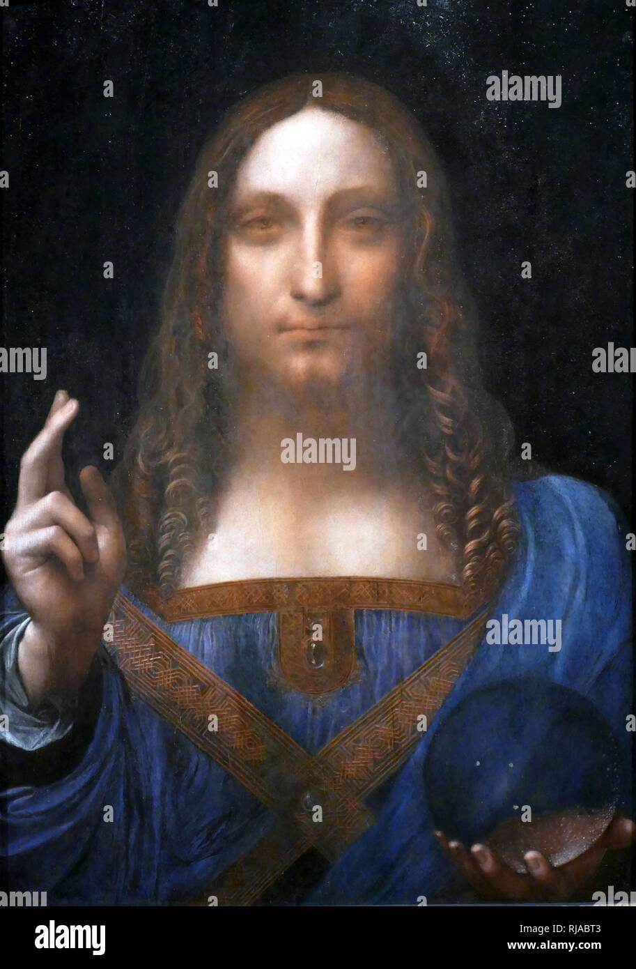 salvator mundi gemalde von leonardo da vinci an der auktion in 2017 verkauft fur 450 300 000 der hochste preis der je fur ein gemalde gezahlt salvator mundi lateinisch fur retter der welt