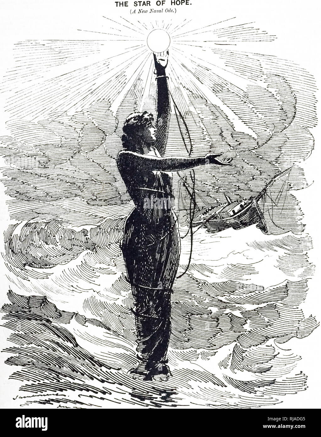 Ein Cartoon kommentierte die Veröffentlichung eines Berichts der Königlichen Kommission für Telegrafische Kommunikation zwischen Leuchttürme und feuerschiffe und der Küste. Vom 19. Jahrhundert Stockfoto