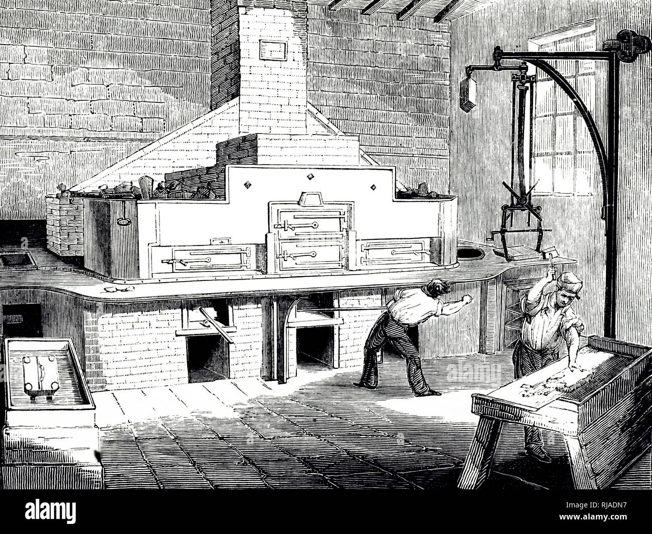 Ein kupferstich mit der Darstellung eines Stereotypen Gießerei. Vom 19. Jahrhundert Stockfoto