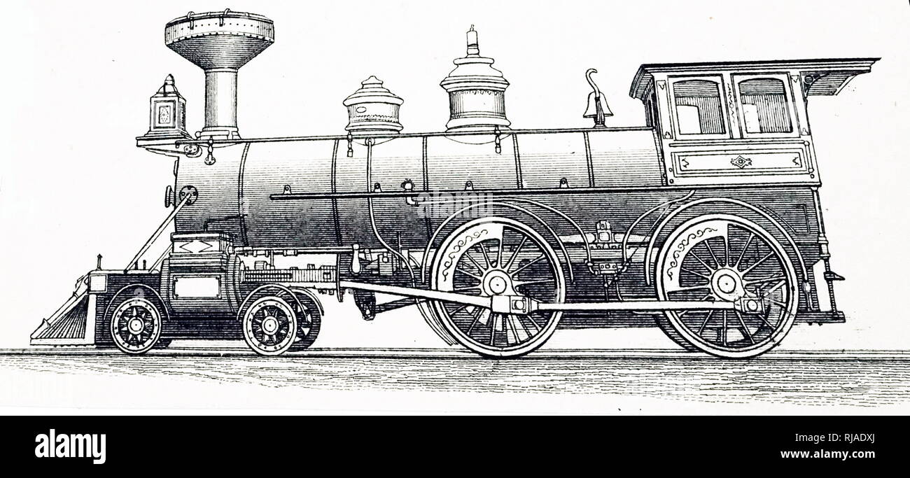 Ein kupferstich mit der Darstellung eines 4-4-0 Express Lokomotive von Dubs & Co., Glasgow gebaut. Vom 19. Jahrhundert Stockfoto