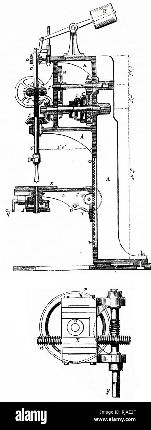 Abbildung: Darstellung der Whitworth self-acting Radial Bohren und Bohrmaschine. Stockfoto