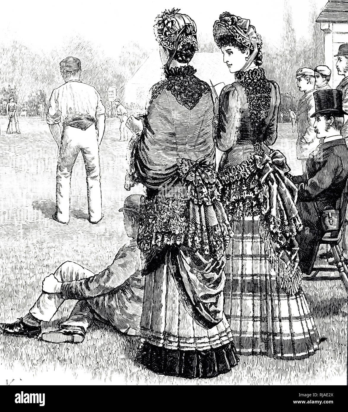 Abbildung: Darstellung einer aus dem 19. Jahrhundert Cricket Match mit Frauen beobachten Stockfoto