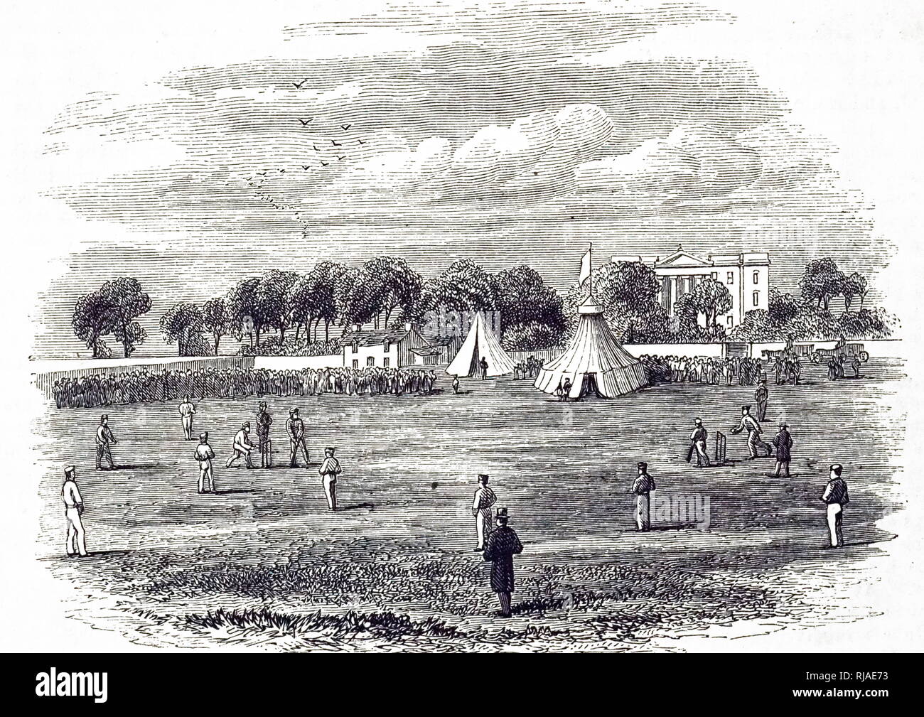 Abbildung: ein Spiel des Krickets. 1857 Stockfoto