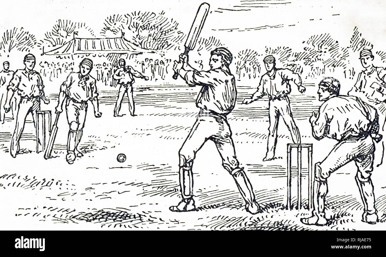 Abbildung: ein Spiel des Krickets. 1895 Stockfoto