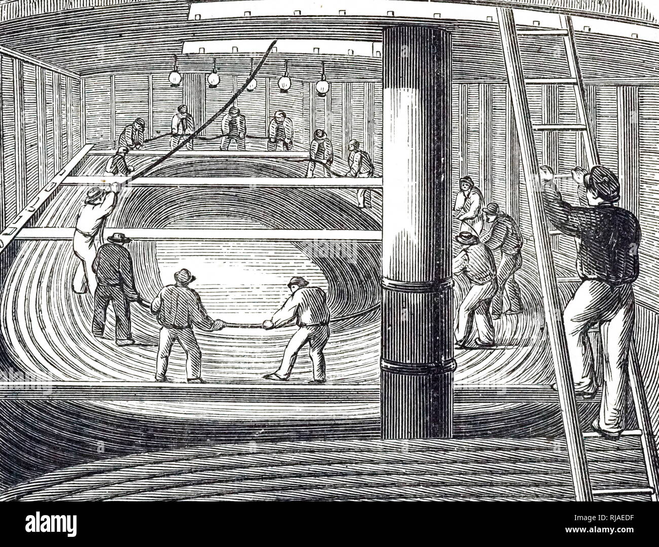 Abbildung: Submarine telegraph Kabel zwischen England und Belgien, die sich aus dem Halten der "William Hutt'; 1853 Stockfoto