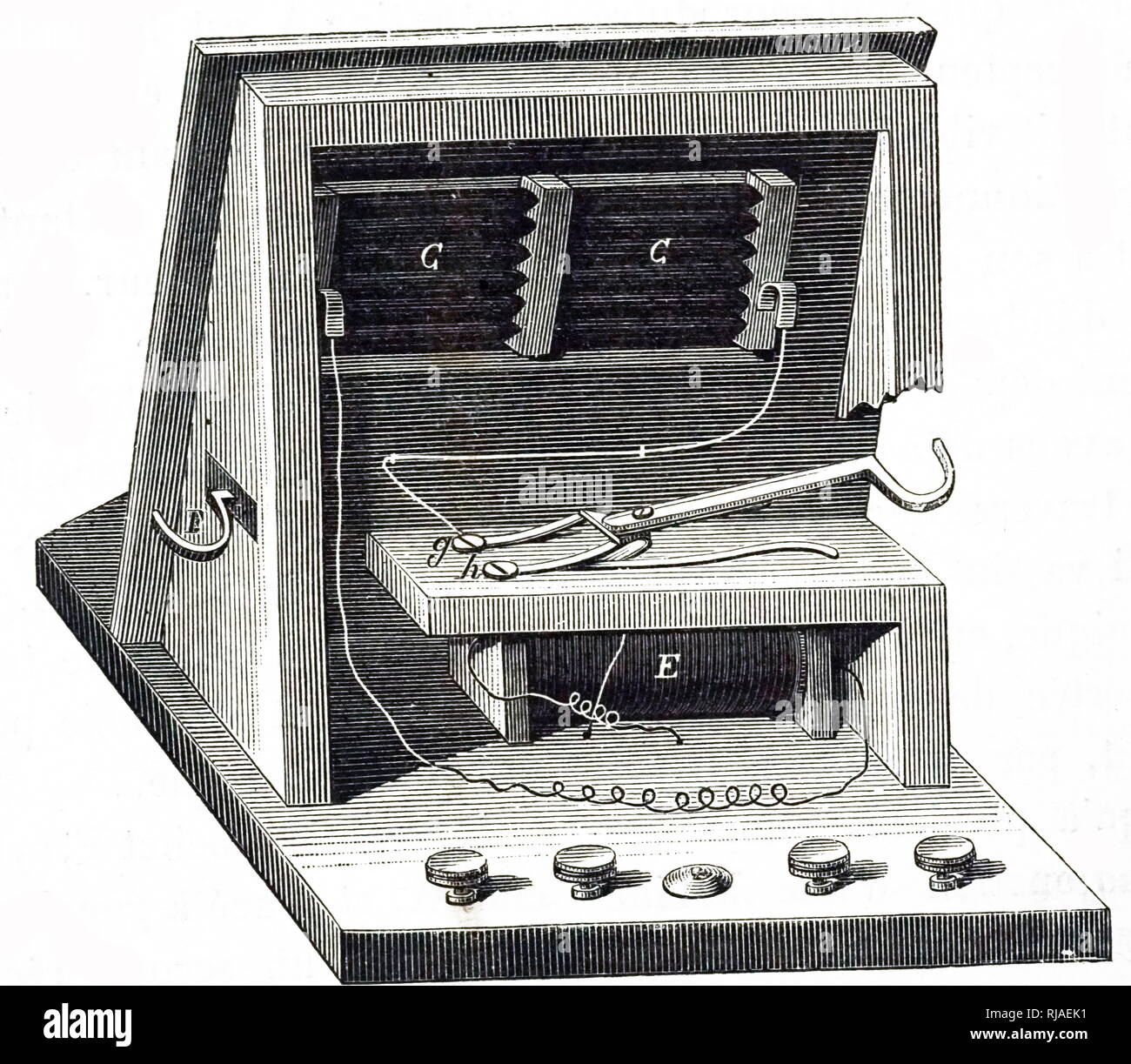 Ein Kupferstich zeigt eine detaillierte Ansicht der Sender der Ader des Telefon. Vom 19. Jahrhundert Stockfoto