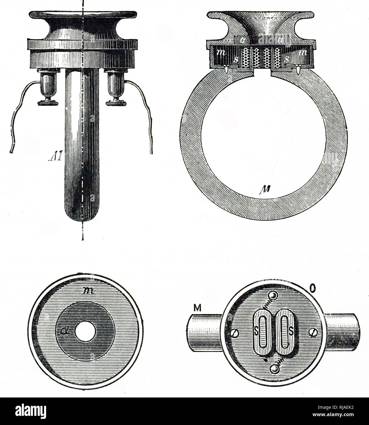 Ein Kupferstich zeigt eine detaillierte Ansicht der Empfänger der Ader des Telefon. Vom 19. Jahrhundert Stockfoto