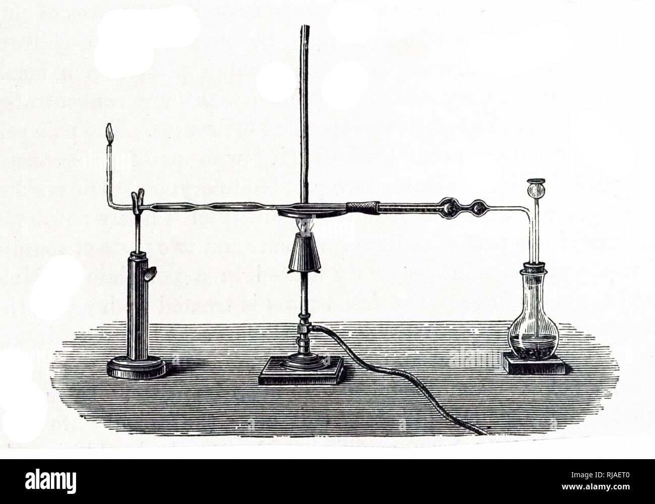 Eine Gravur, ein Apparat für die Prüfung der Arsen in den Inhalt des Magens durch Marsh's Reaktion. Vom 19. Jahrhundert Stockfoto