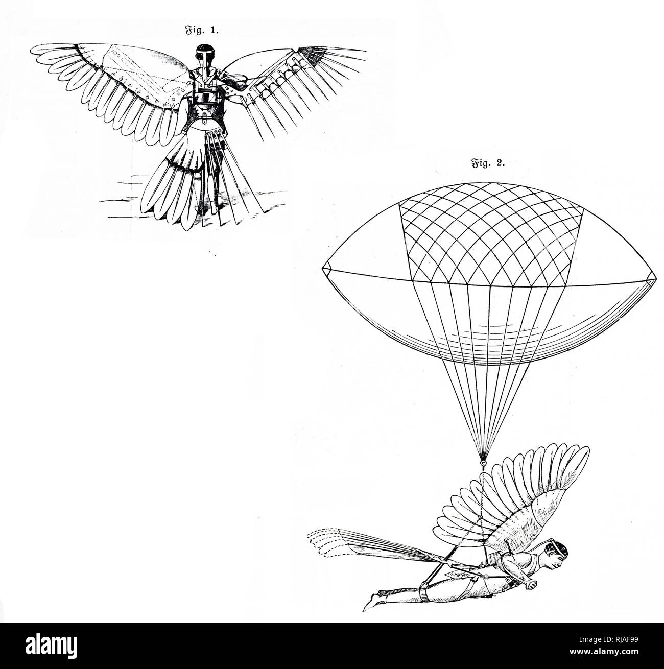 Eine Gravur, Ruben Jasper's Spalding Methode der schnellen direkten Transport - eine elektrisch angetriebene ornithopter. Vom 19. Jahrhundert Stockfoto