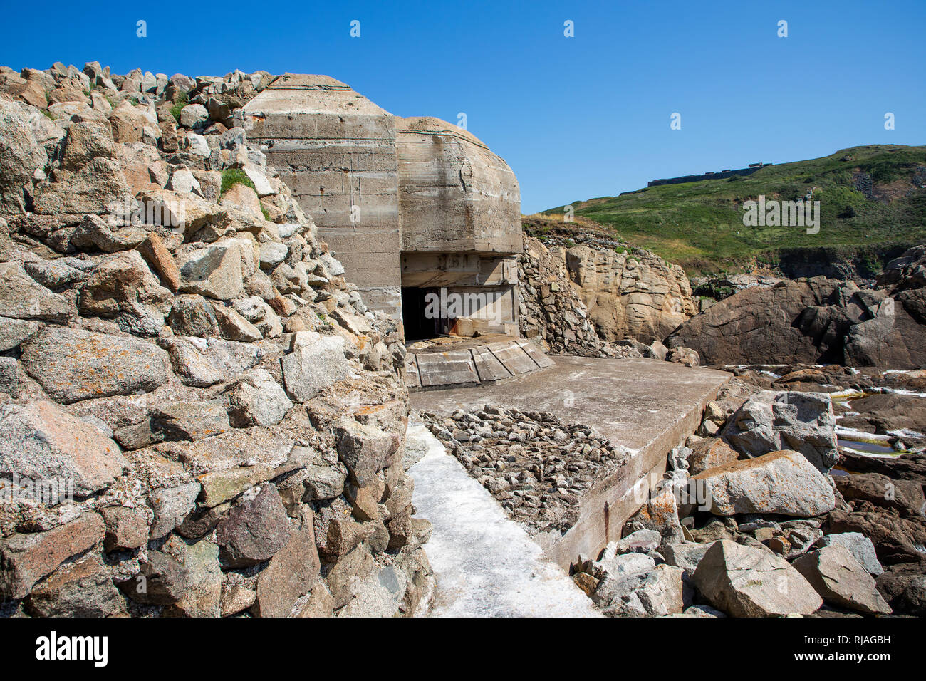 Biberkopf bunker Stärke und Geschützstellung auf Bibette Kopf, Alderney, Channel Islands. Stockfoto