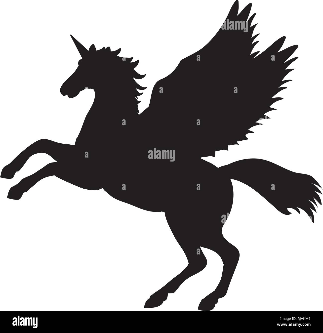 Pegasus Einhorn silhouette Mythologie Symbol fantasy Märchen Stock