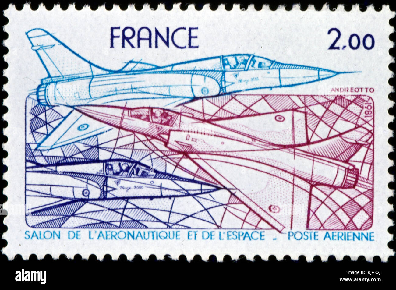 Französische Briefmarke zum Gedenken an die Luft- und Raumfahrt Messe 1982 Stockfoto