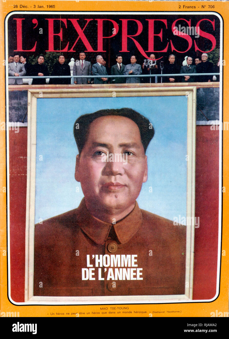 Abdeckung der französischen Zeitschrift "L'Express" mit Mao Tse-tung (Mao Zhedung) die Chinesische kommunistische Führer als "des Jahres" 1965 Stockfoto