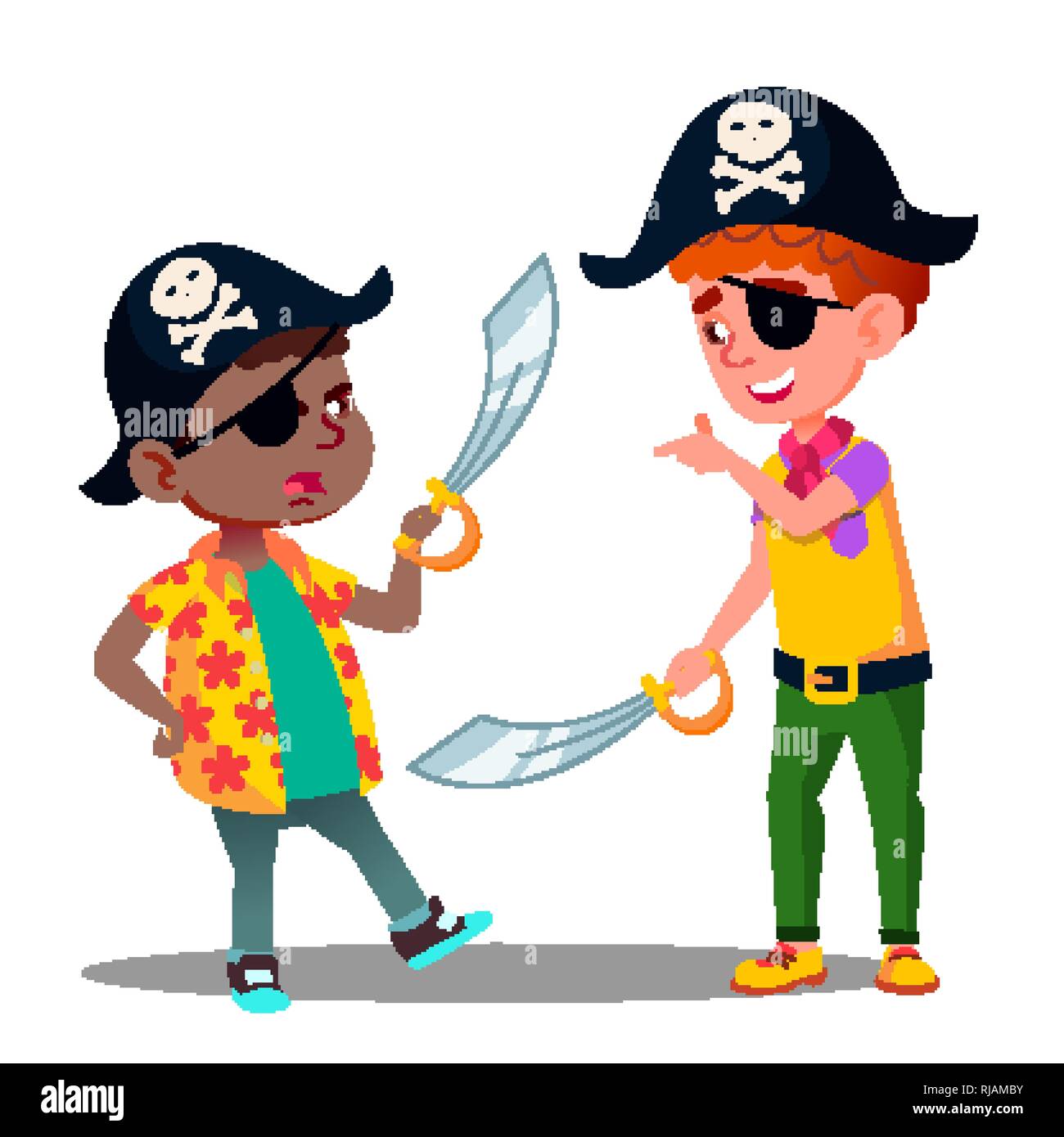 Afrikanische Und Weisse Kinder Spielen Piraten Und Kampfen Mit Sabel In Pirate Caps Vektor Isolierte Abbildung Stock Vektorgrafik Alamy