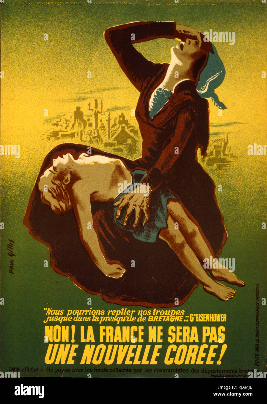 ANTI-AAMERICAN Propaganda Poster "Frankreich wird keine neue Korea. 1950 Stockfoto