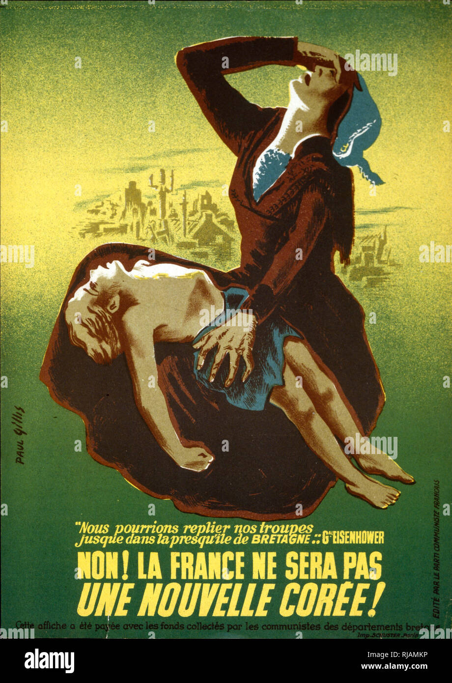 ANTI-AAMERICAN Propaganda Poster "Frankreich wird keine neue Korea. 1950 Stockfoto