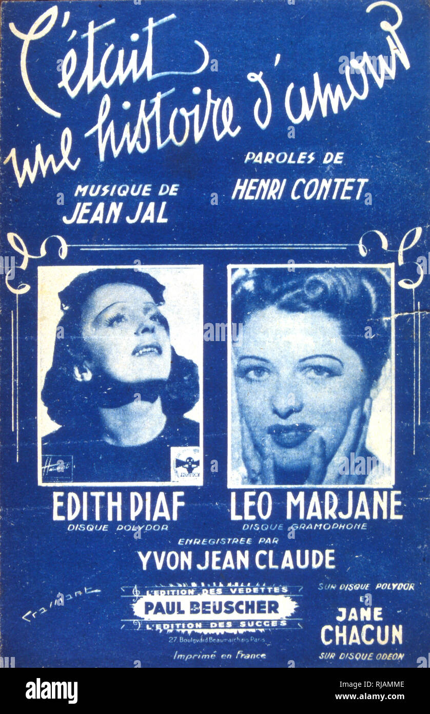 1941 Songbook Abdeckung für Lieder von Edith Piaf (1915-1963) und Leo Marjane (1912 - 2016). Beide erreichten großen Ruhm als Sänger in Frankreich in den 1930er und 1940er Jahren. Stockfoto