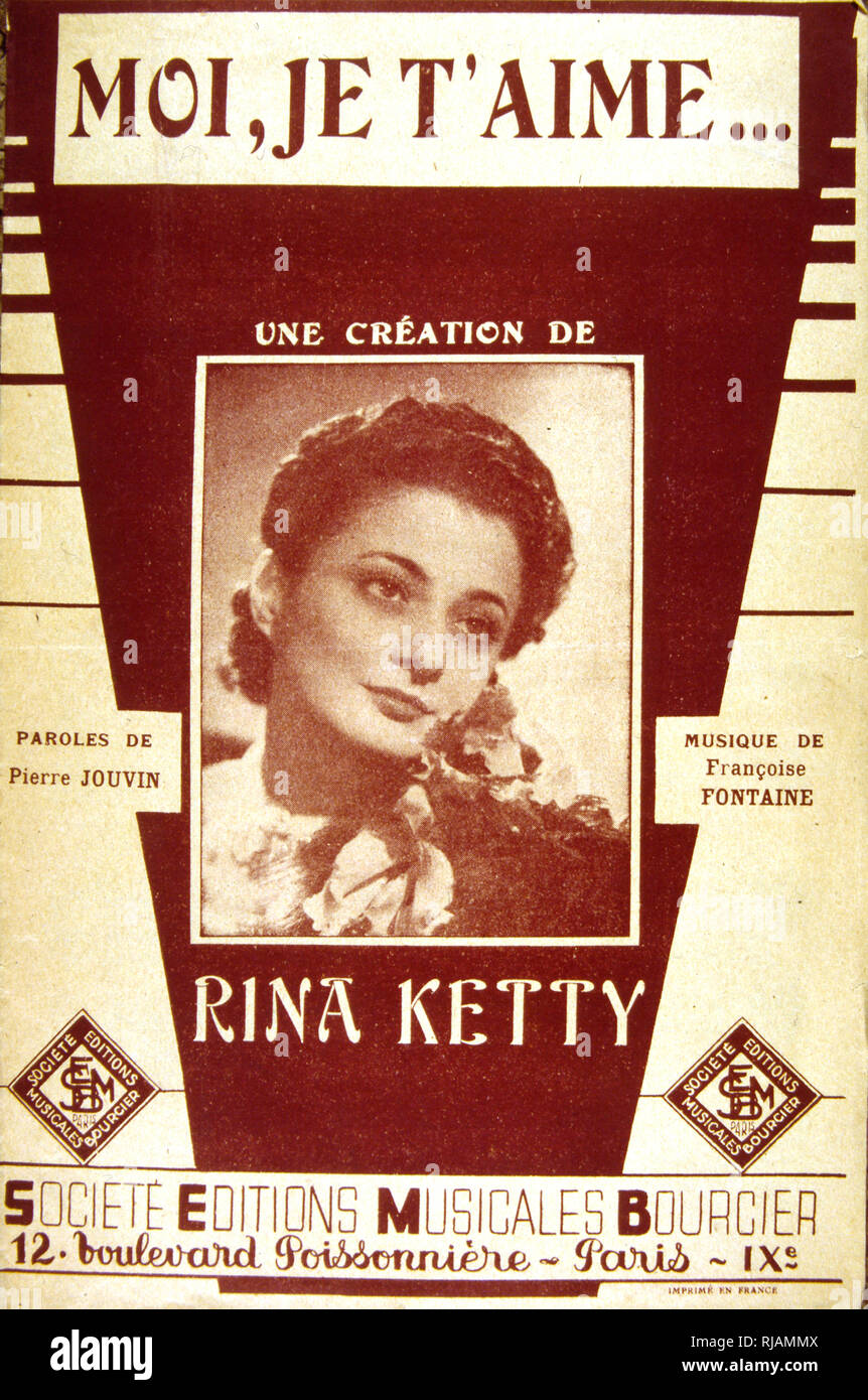 Songbook Abdeckung für 'Moi, Je t'aime' ein 1950er französischen Song von Rina Ketty (1911-1996), italienischer Sänger Stockfoto