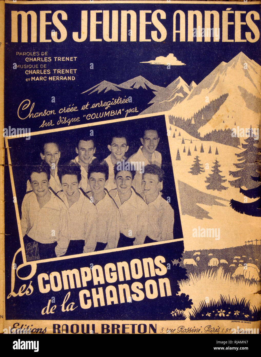 Songbook Abdeckung für bin es Jeunes Annees "1947 Französische Song von Les Compagnons de Chansons Stockfoto